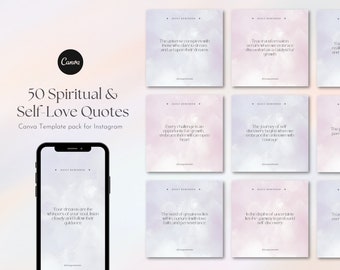 50 Spiritual & Mindfulness Quotes, Instagram Templates, Canva Templates Instagram, Instagram Quotes, Motivational Inspirational Quotes