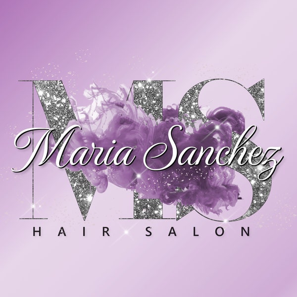 Silver Glitter logo, Purple Beauty logo, Premade logo Design, Smoke logo, Nail Brow Hair Cosmetic logo, Salon Boutique Logo, Lashlogo