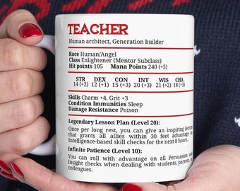 Teacher Mug Gift for Happy Teacher's Day Mug, Dungeons and Dragons Role Playing Game Teacher Gift, DnD stat mug, Funny DnD Coffee Cup