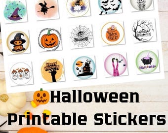 Halloween Aufkleber Set - 15 Designs | Digitaler Download | Gruselige Aufkleber für Tagebücher, Planer, Bastelarbeiten