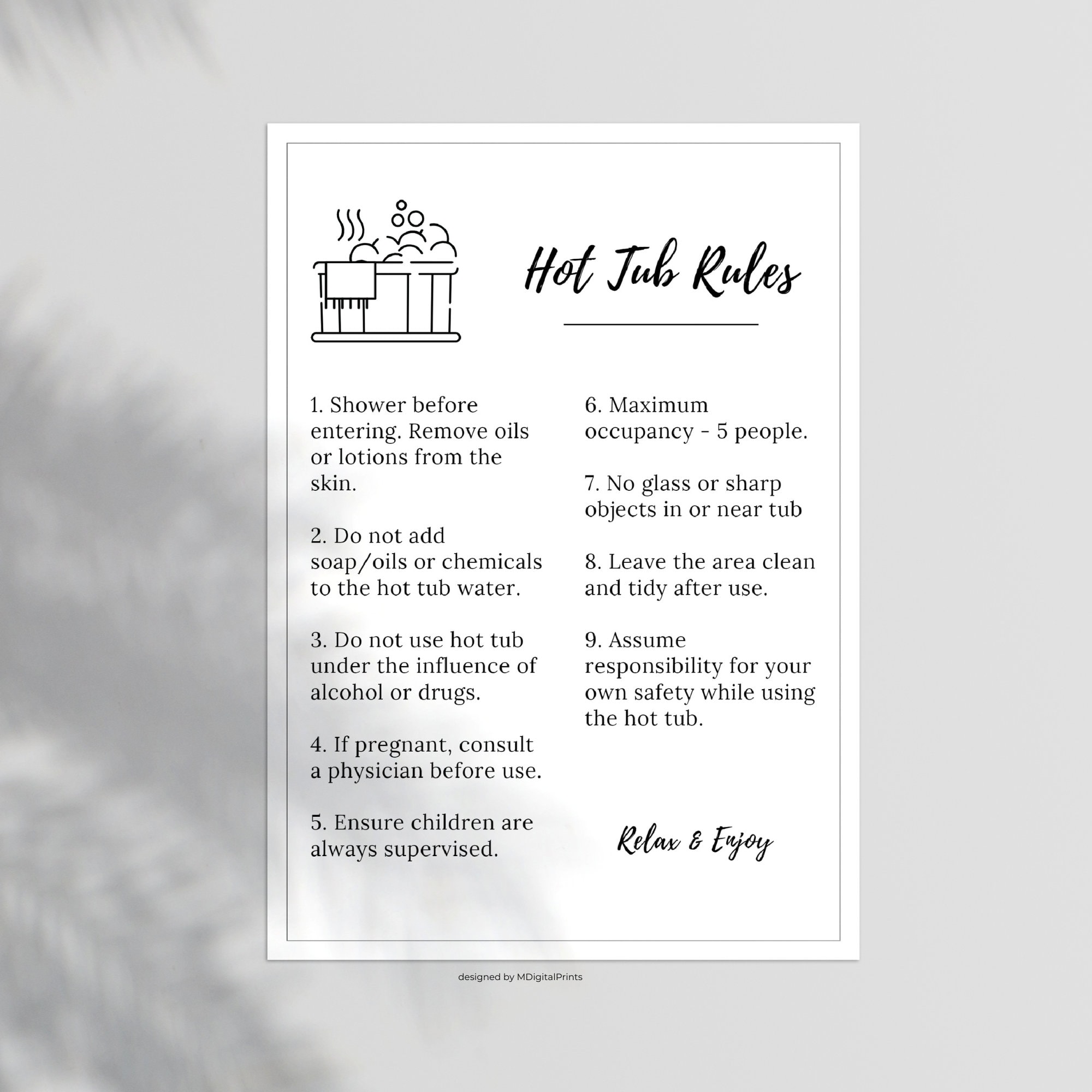 Hot Tub Rules Sign Printable for Airbnb, Airbnb Template for Hot Tub ...