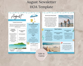 August Newsletter 2026 Canva Template Editable August HOA Newsletter Summer Community Newsletter School Classroom Neighborhood Newsletter