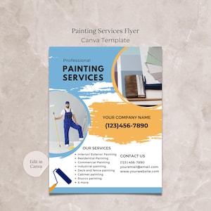 Painting Company Services Flyer Canva Template, Editable Painter Business Flyer Template, A4 Size Painting Flyer, US Letter Size Template