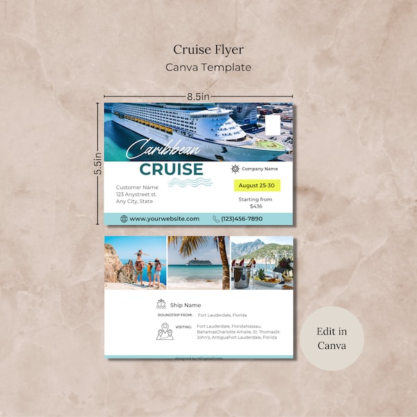 Carnival Cruise Flyer Canva Template, Caribbean Cruise Editable Promotion Flyer, Cruise Trip Ad Flyer, Summer Cruise 5.5 x 8.5 in Flyer