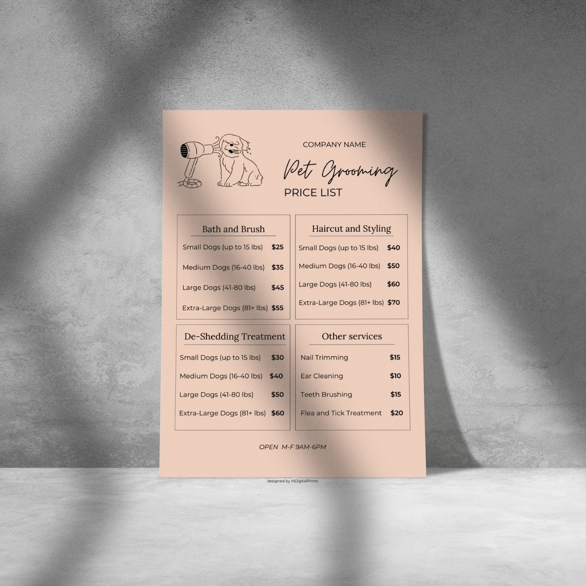 Pet Grooming Price List Canva Template, Dog Groomer Editable Price List ...