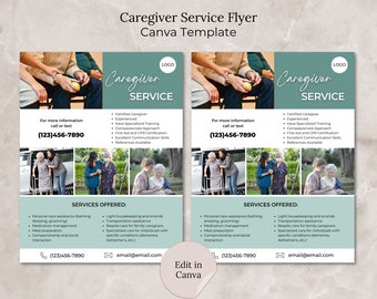 Caregiver Service Flyer Canva Template, Elderly Care Template, Home Care Business Editable Template Flyer, Senior Care Template, Elder Care