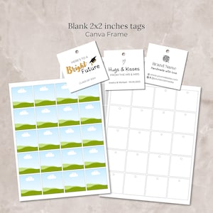 Vierkante blanco tags canvassjabloon, vierkante hangtags 2 bij 2 inch mockup, meerdere tags per pagina, canvas framesjabloon, DIY-kledingtag