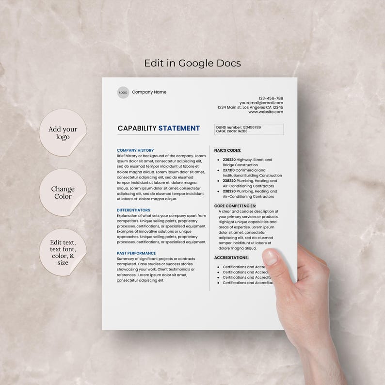 Capability Statement Google Docs Template Editable Capability Statement ...