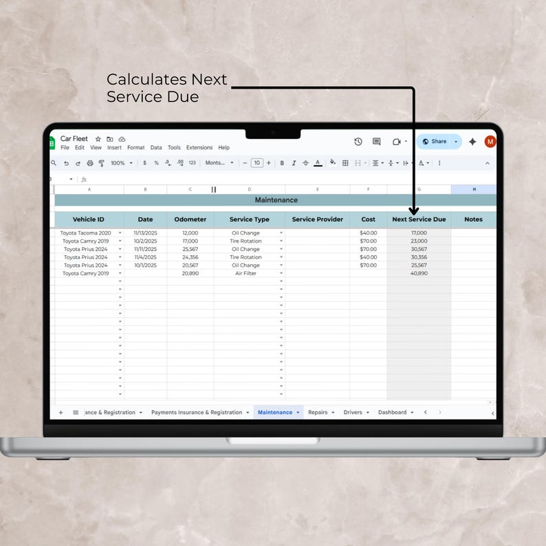 Car fleet management spreadsheet, Car fleet mileage and cost tracker google sheets, Vehicle management maintenance logs, Fleet maintenance tracker