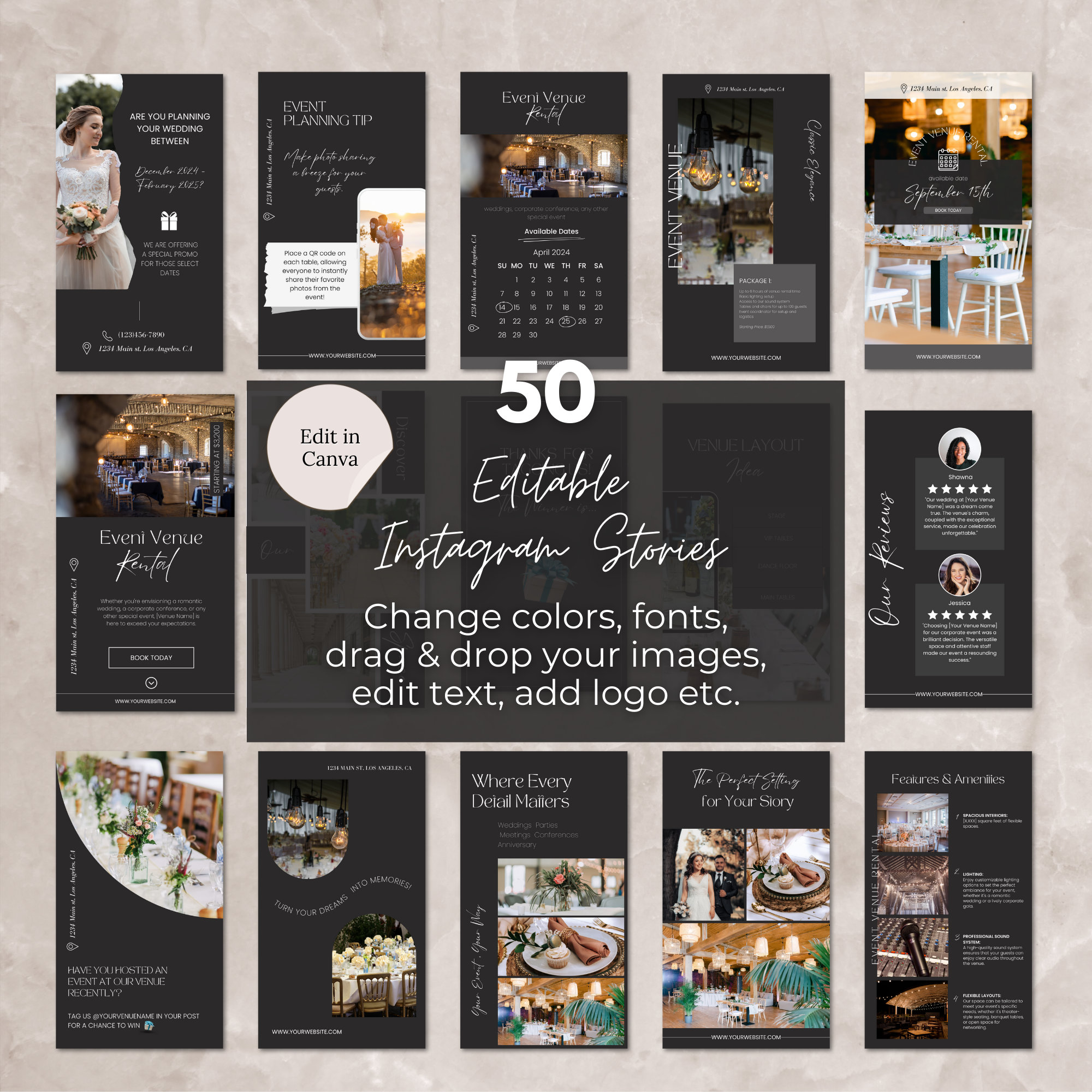 Event Venue Rental Instagram Stories Canva Template Editable Wedding ...