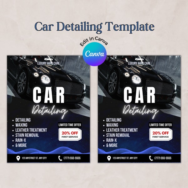 Car Detailing Flyer, Auto Detailing Business Flyer Canva Template, Auto Services Template, Auto Waxing Polishing Business Promotion Flyer