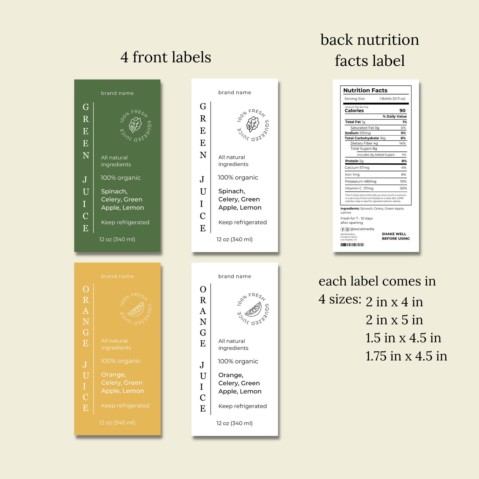 Editable Juice Labels Template Canva, Orange Juice Bottle Label