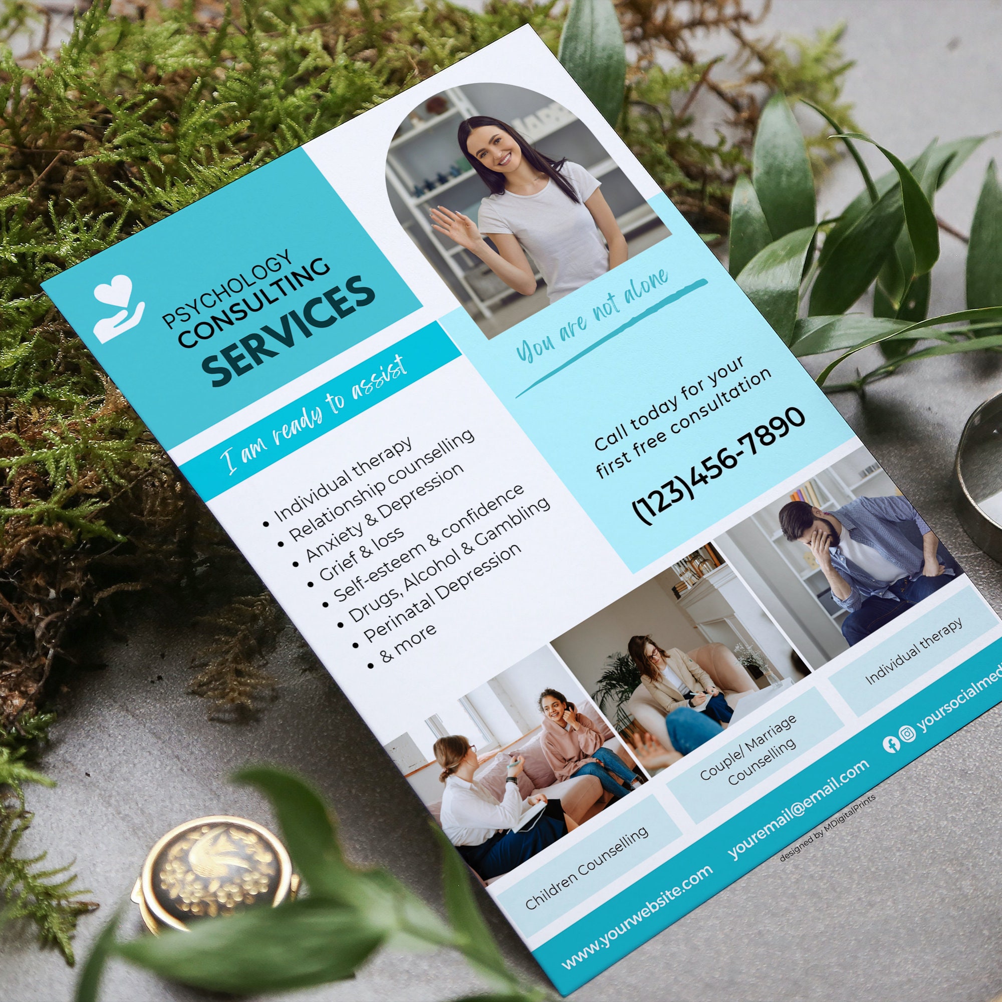 Psychology Flyer Canva Template, Editable Counseling Therapist Template, Psychology Therapy