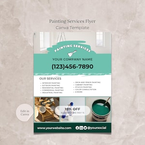 Modelo de panfleto comercial de pintor Canva, modelo editável de panfleto de serviços de pintura, panfleto de marketing comercial de empresa de pintura de casas, pintor