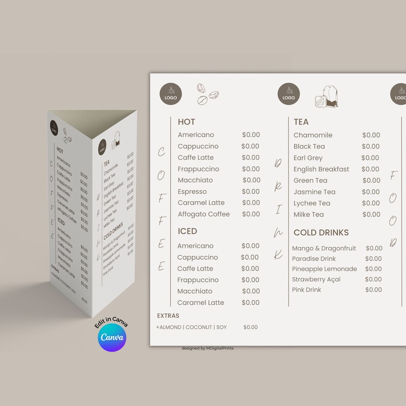 Coffee Shop Menu Pricelist Canva Template, Minimalist Cafe Menu
