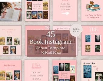 Bookstagram Template Canva Pink  Book Instagram Posts Books Social Media Bookish Instagram Editable Book Review Author Instagram Book Reader