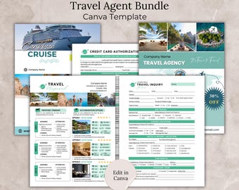 Travel Agent Form Bundle Template Canva, Travel Business Forms, Travel Inquiry, Travel Agency Proposal  Cruise Flyer Travel Invoice Business
