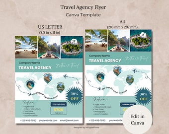 Travel Agency Flyer Canva Template, Travel Agent Template Editable Flyer, Travel Advertisement Business Flyer, Traveling Agent Template