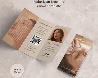 Esthetician Brochure Canva Template, Esthetician Beauty Trifold Brochure, Editable Esthetician Treatments Price List, Beauty Salon Treatment