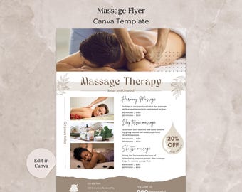 Massage Therapy Canva Template Flyer, Massagist Business Flyer 8.5 x 11, Editable Massage Therapy Promotion Flyer,  Spa and Massage template