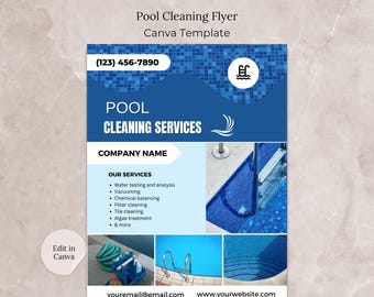 Pool Services Flyer Canva Template, Swimming Pool Cleaning Business Flyer, Editable Pool Company Flyer, Pool Service Marketing Flyer