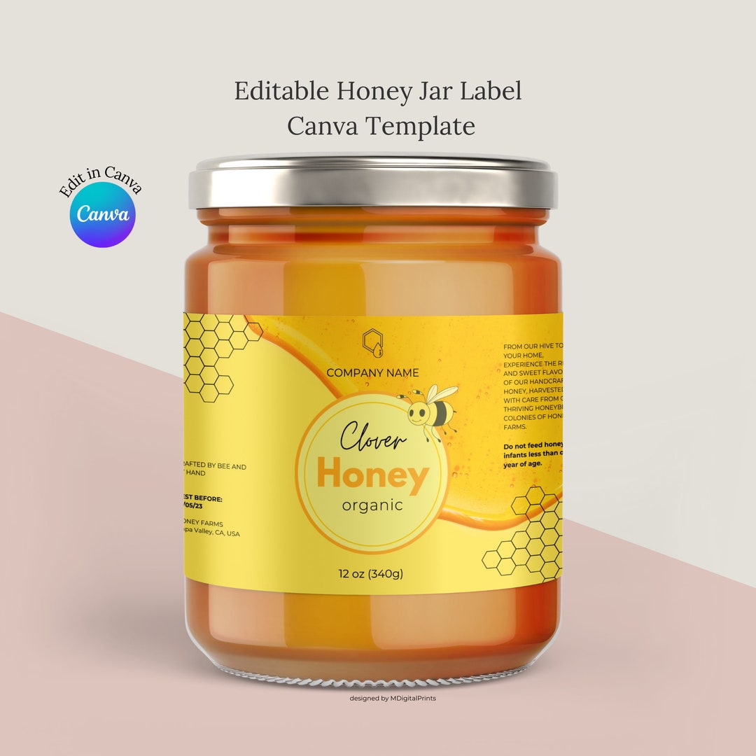 Editable Honey Jar Labels Canva Template Honey Labels Etsy