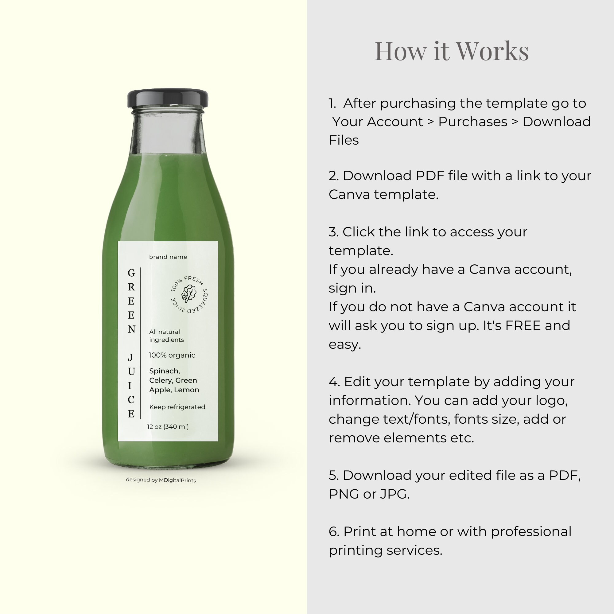 Editable Juice Labels Template Canva, Orange Juice Bottle Label