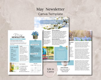 May Newsletter 2026 Canva Template, Editable May HOA Newsletter Page, Spring Community Newsletter, School Classroom Neighborhood Newsletter