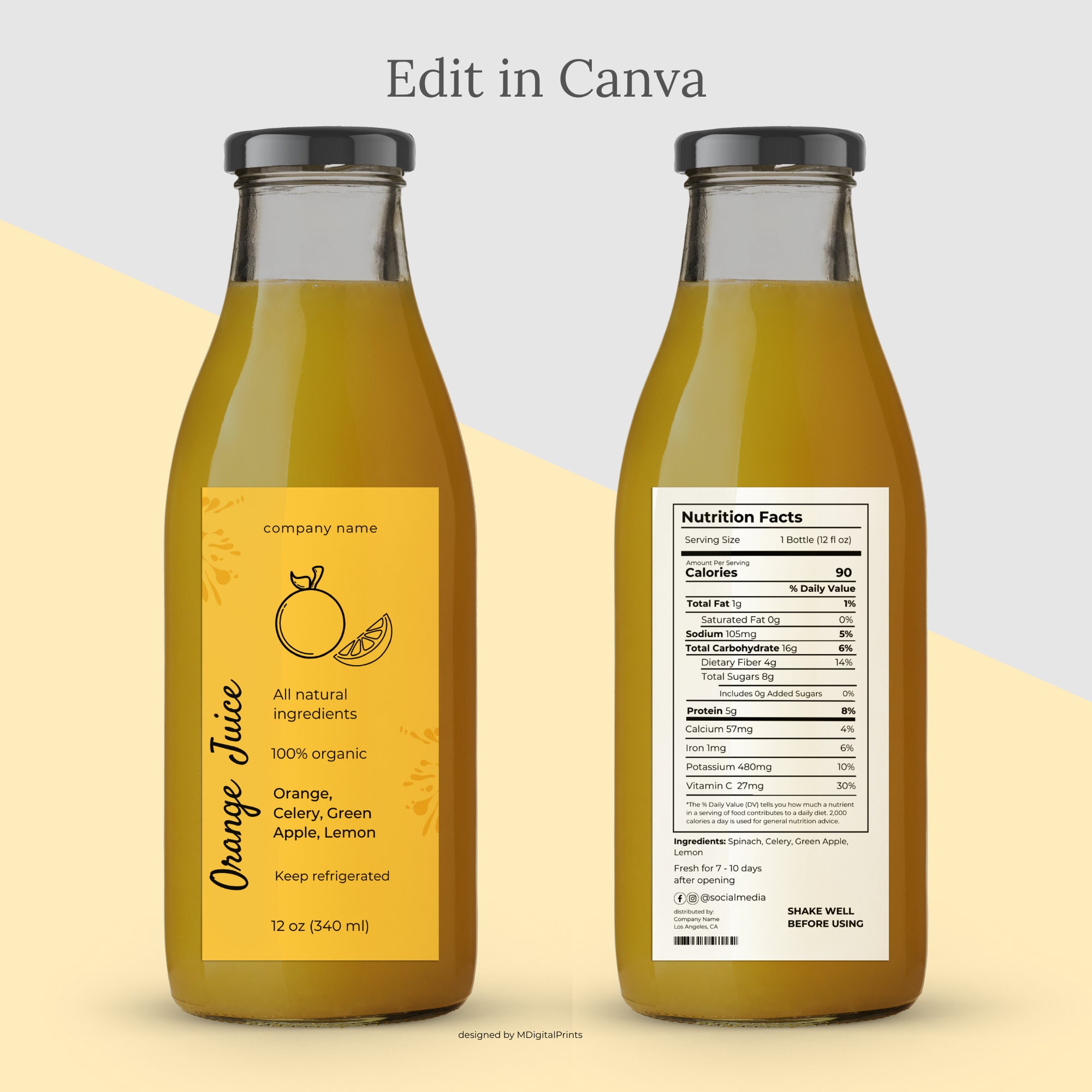 Juice Labels Template Canva Editable Juice Bottle Labels Etsy