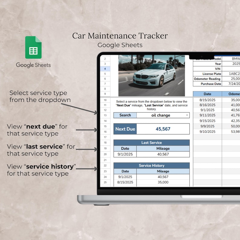 Car Maintenance Tracker Google Sheet, Auto Maintenance Log Vehicle ...