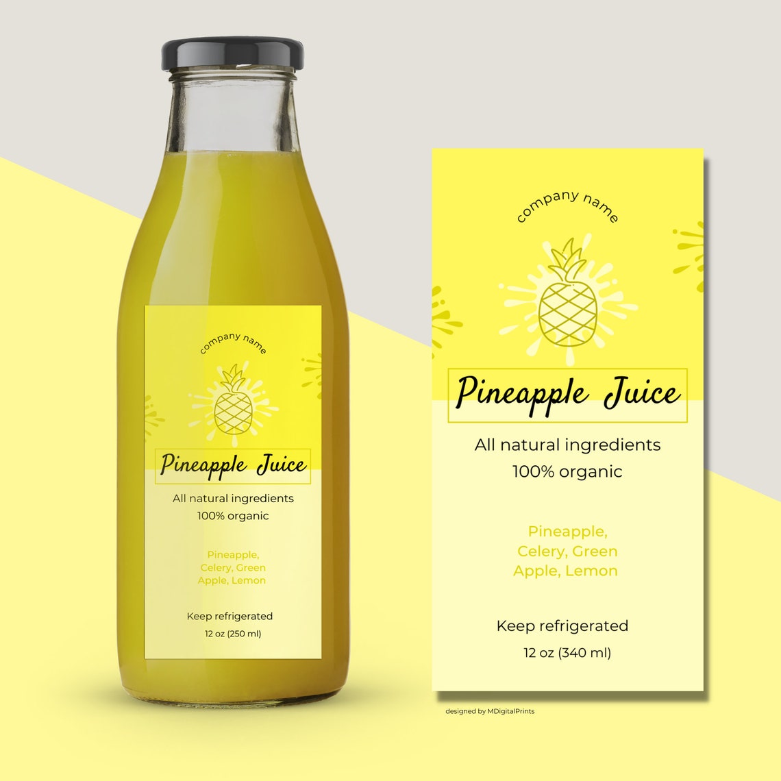 Editable Juice Bottle Labels Canva Template, Beverage Bottle Labels