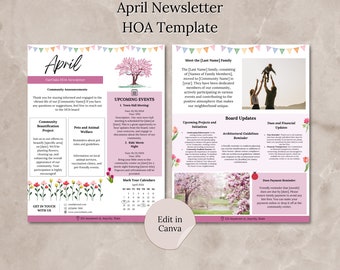 April Newsletter 2026 Canva Template, Editable Spring HOA Newsletter Pages Bundle, Community Newsletter, School Neighborhood Newsletter