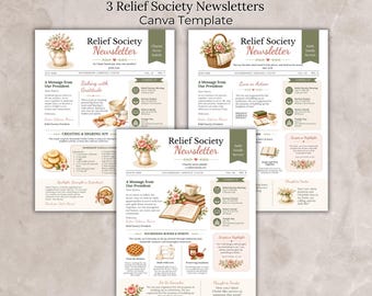 Relief Society Newsletter Template Canva, Editable RS Newsletter, 3 Pages RS Newsletter,  LDS Newsletter Bundle