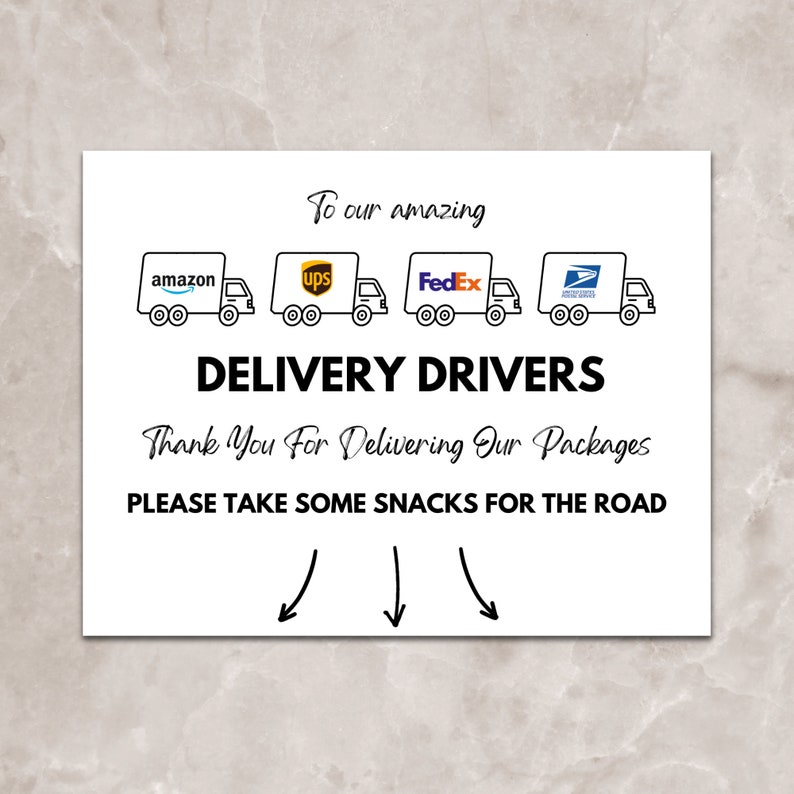 Delivery Driver Snack Sign Printable, Delivery Driver Thank You Sign ...