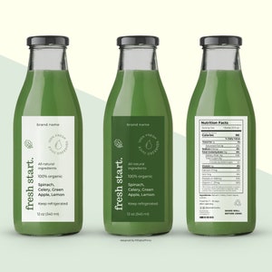 Editable Juice Labels Template Canva, Juice Bottle Label, Beverage Labels, Drink Labels Design, Juice Template Customize, Nutrition Facts