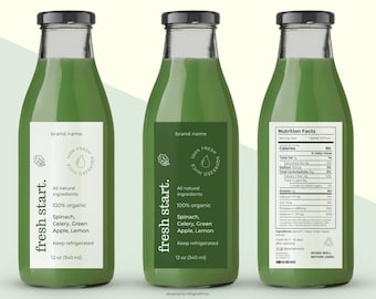 Editable Juice Labels Template Canva, Juice Bottle Label, Beverage Labels, Drink Labels Design, Juice Template Customize, Nutrition Facts