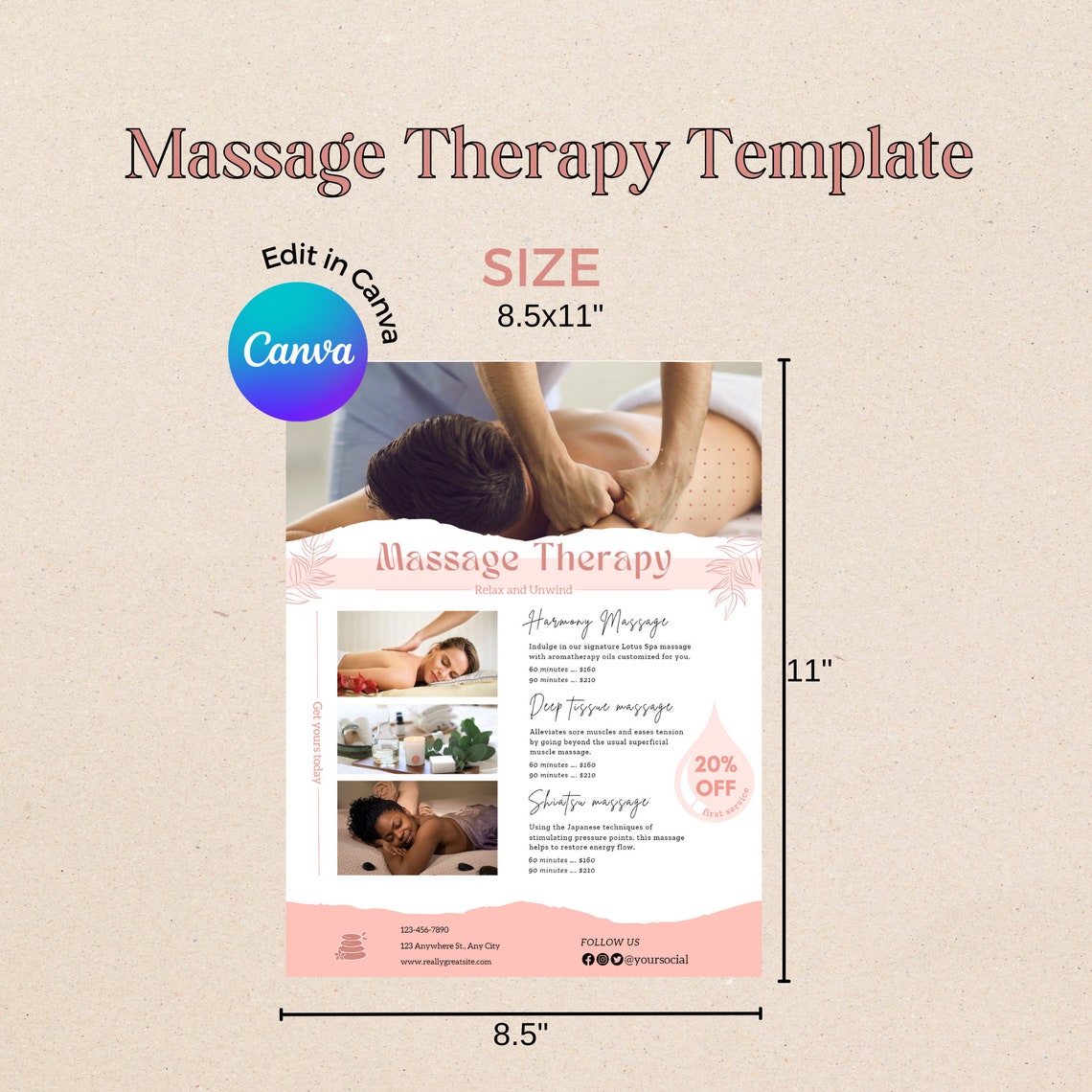 Massage Therapy Flyer Canva Template Massage Therapist Etsy