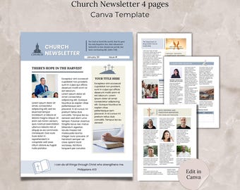 Church Newsletter Template Canva, Editable Christian Newsletter Flyer, Religious Church Flyer, Church Services Events Magazine