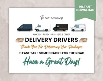 Delivery Driver Snack Sign Printable, Delivery Driver Thank You Sign Printable Download, Delivery Driver Holiday Sign