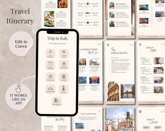 Travel Itinerary Canva Template Digital Mobile Travel Planner Editable Travel Guide Template Traveling Trip Organizer Traveling Planner Book