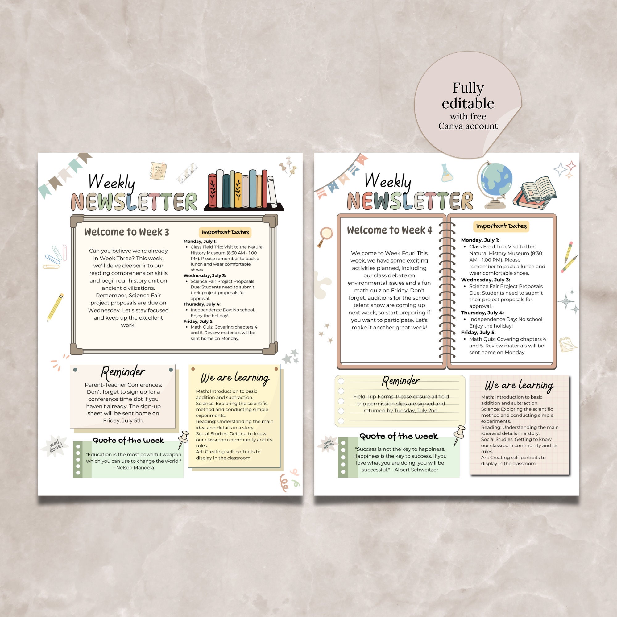 Classroom Newsletter Canva Template, Editable Classroom Weekly ...