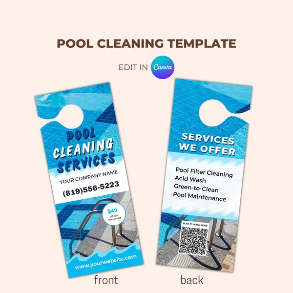 Swimming Pool Cleaning Service Flyer, Editable Canva Template Door Hanger Flyer,Pool Services Marketing, Swimming Pool Cleaning Business