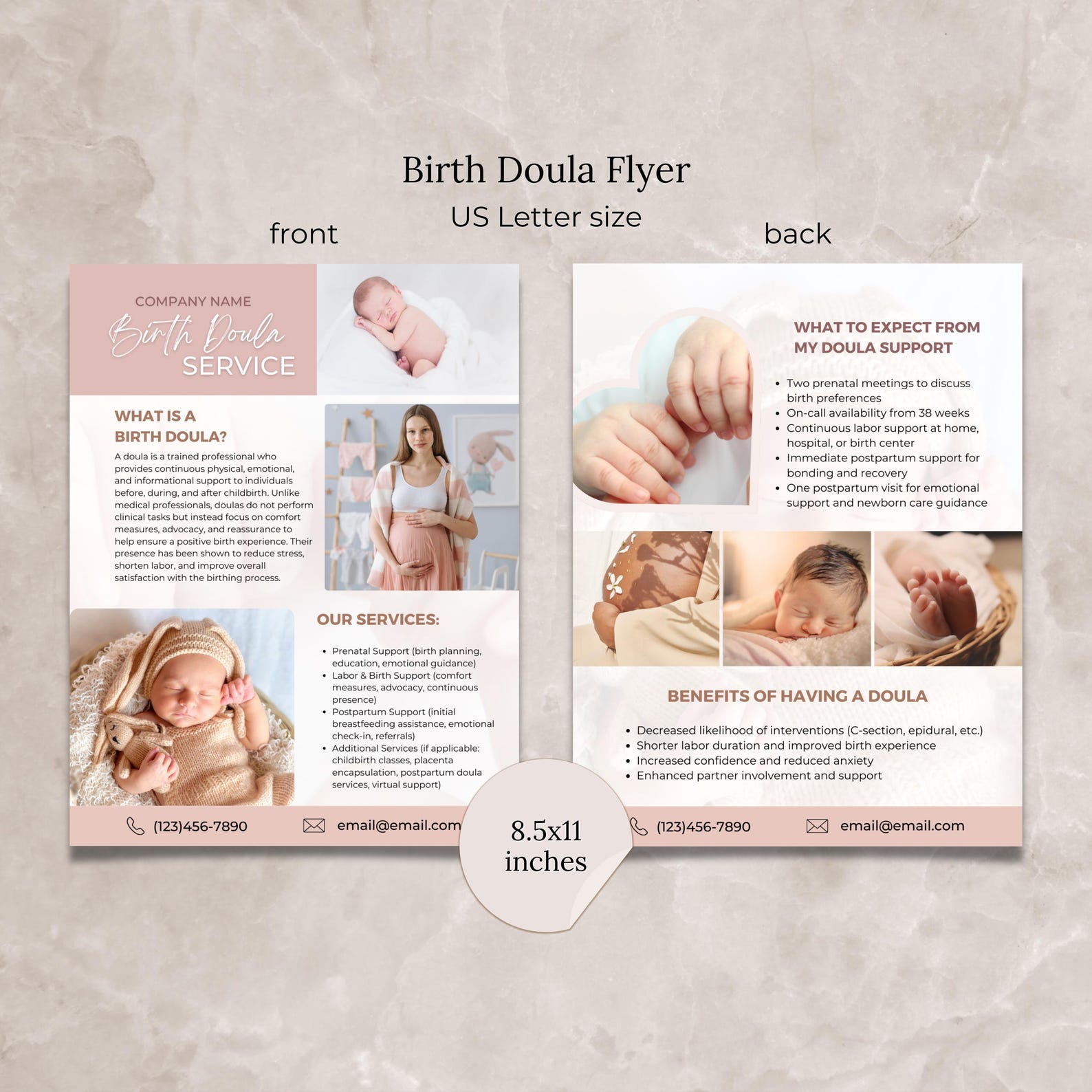 Doula Flyer Business Card Brochure Bundle Template Canva Editable Birth ...