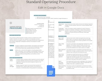 Standard Operating Procedure Template Docs, Editable SOP Document, Business Standard Operating Procedure Project Template SOP Instructions