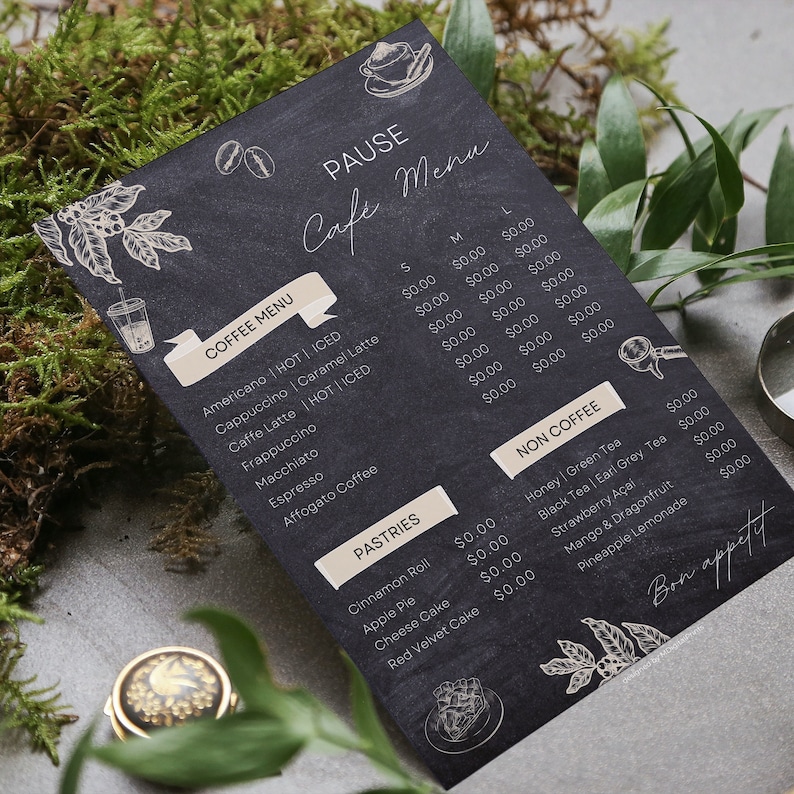 Coffee Shop Menu Canva Template, Cafe Menu Chalkboard Editable Template