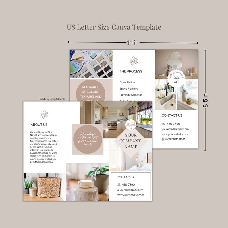 Interior Design Trifold Brochure Canva Template, Editable Interior ...
