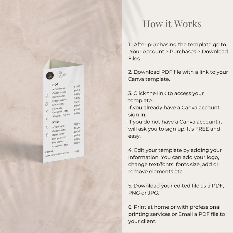 Coffee Shop Menu Pricelist Canva Template, Minimalist Cafe Menu