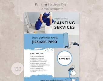 Painting Services Flyer Canva Template, House Painter Flyer, Painting Business Template, Residential Commercial Painting Company Flyer.