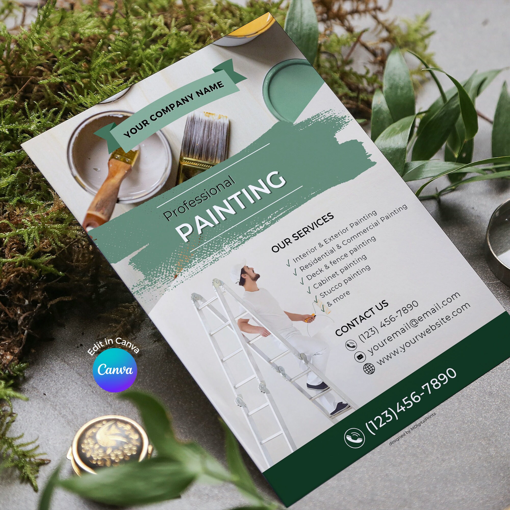 Painting Business Flyer Canva Template, Painting Company Editable Flyer