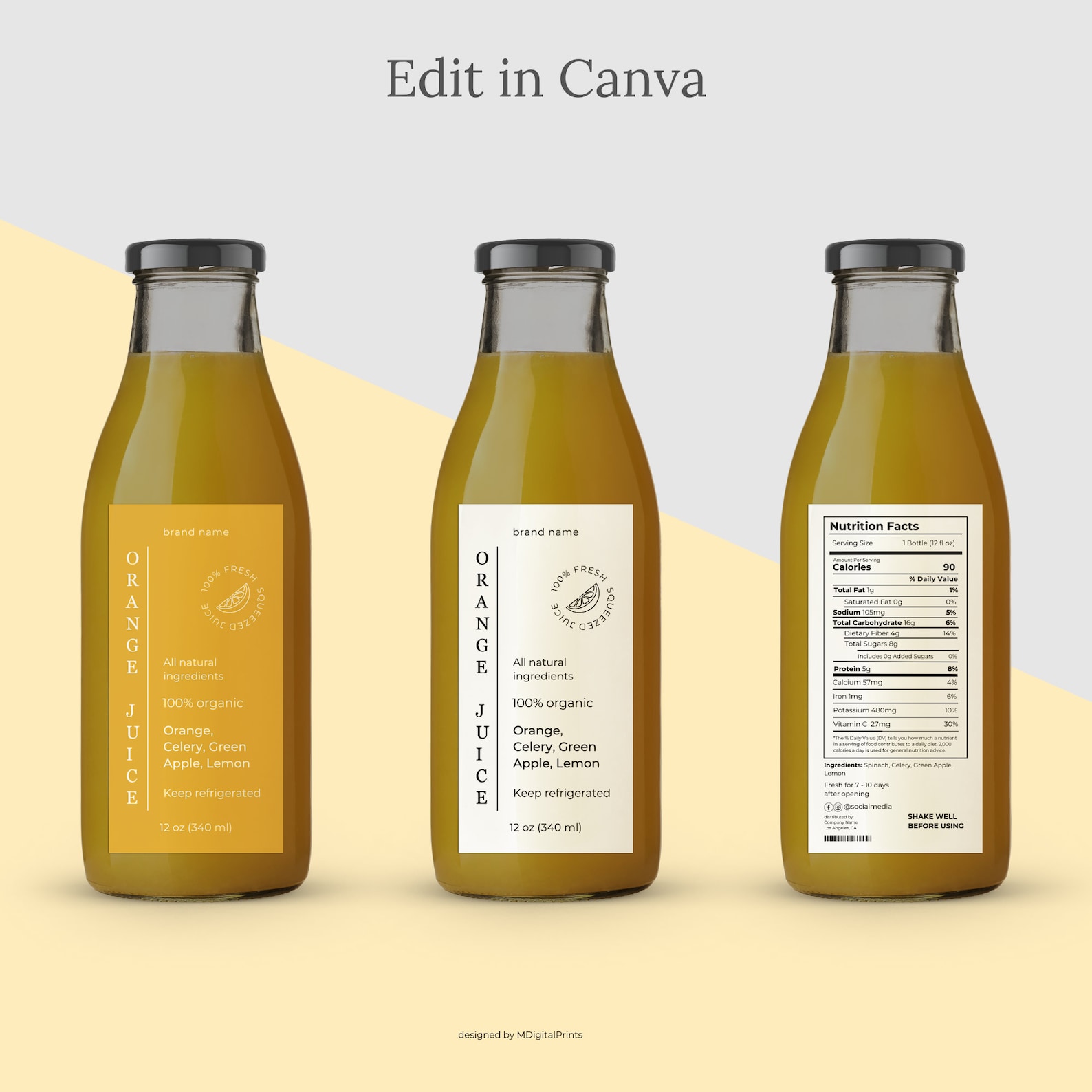 Editable Juice Labels Template Canva, Orange Juice Bottle Label